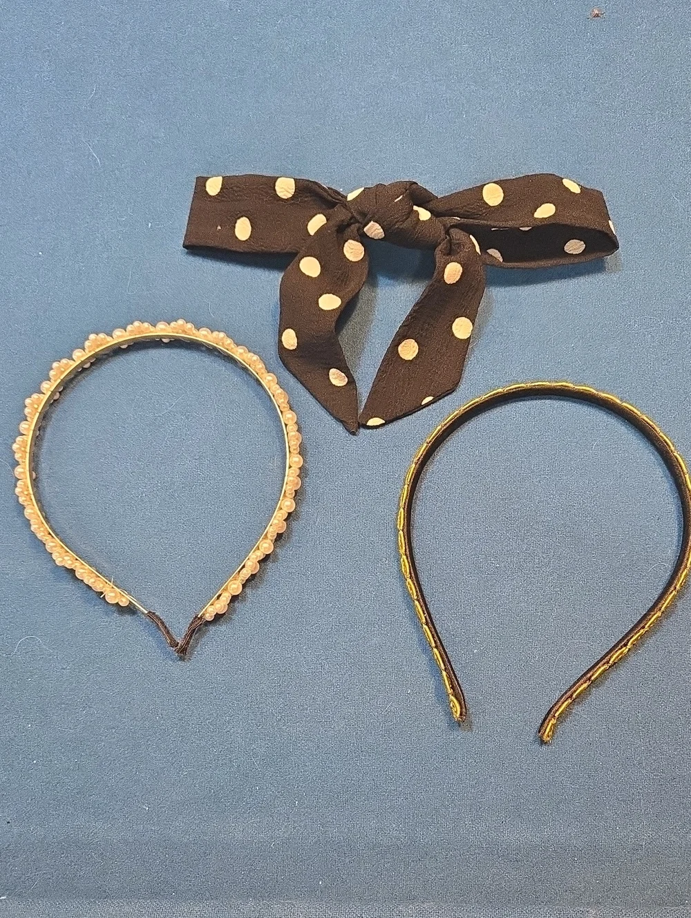 Womens 3-Pack Brown & Gold Headband Set with Polka Dot Bow